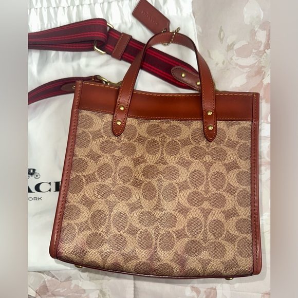 Coach Tan and Burgundy Signature Tote - Picture 8 of 12